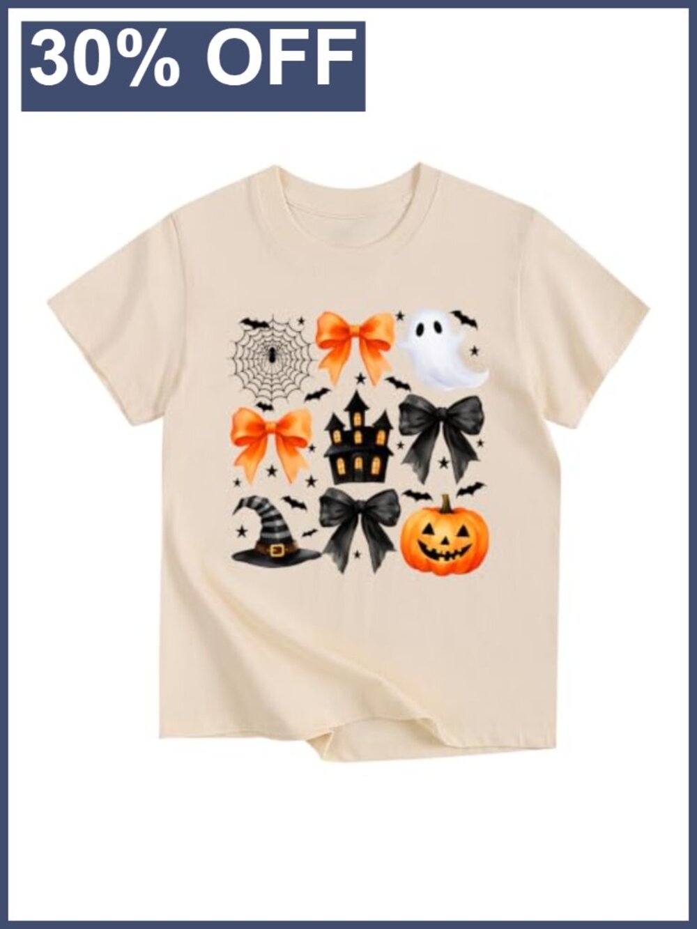 Kids Halloween Shirt Ghost Pumpkin Bow Graphic Tee Cotton
